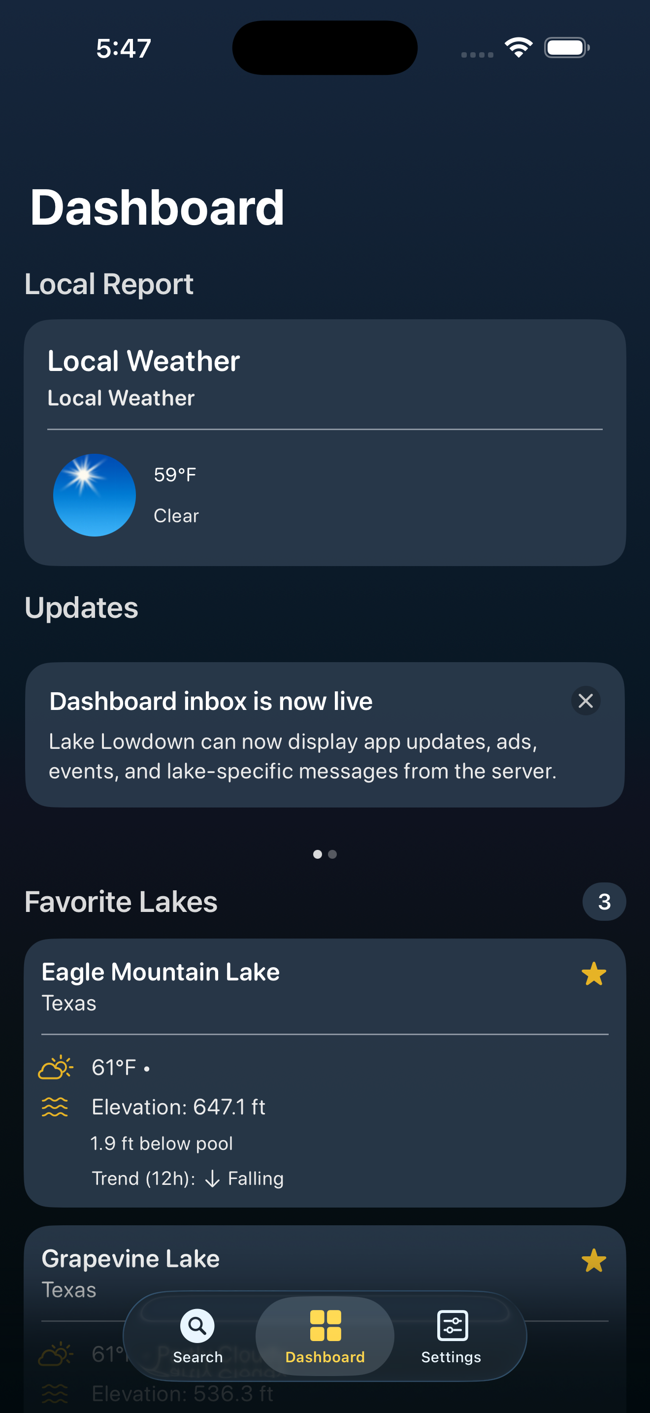 Lake Lowdown dashboard